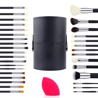 professional 33pcs brushes luxury imported synthetic fiber matte black makeup brush set with storage bucket