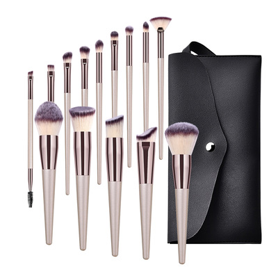 2021 New Design High end 14Pcs gold make up brushes kit with bag vegan private label cosmetics makeup brush set