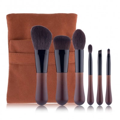 Factory Directed Professional 6 Pcs Brown Brushes For Lady Natural Animal Goat Hair Face Makeup Brush Set