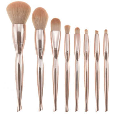 High quality 8PCS small waist Electroplating brush handle Eye shadow Brush Loose PowderTool makeup brush set with bag