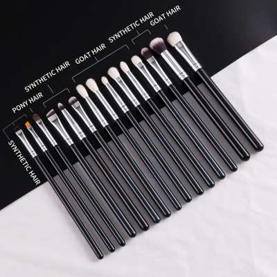 Black style 15pcs EYE Makeup Brushes Natural Goat Pony Hair Eye Shadow Eyeliner Eyebrow Eye makeup brush Set