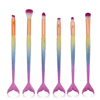 Hot style small fish scale tail 3D eye shadow brush, 6 pcs colorful mermaid makeup brushes set