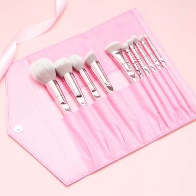 Best selling on Amazon 10Pcs Professional Private Label Animal hair Makeup Brush kit With Rose gold Bag Pink Makeup Brush Set