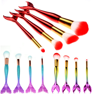 2020 new hot style Mermaid 4-piece set fishtail makeup brush with spiral plating handle makeup brush set