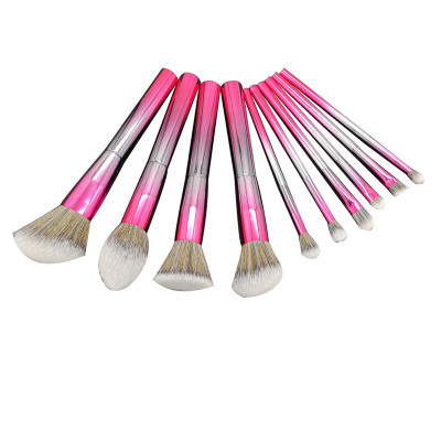 Explosive 10 new gradient color metal electroplating handle bionic animal hair makeup brush set